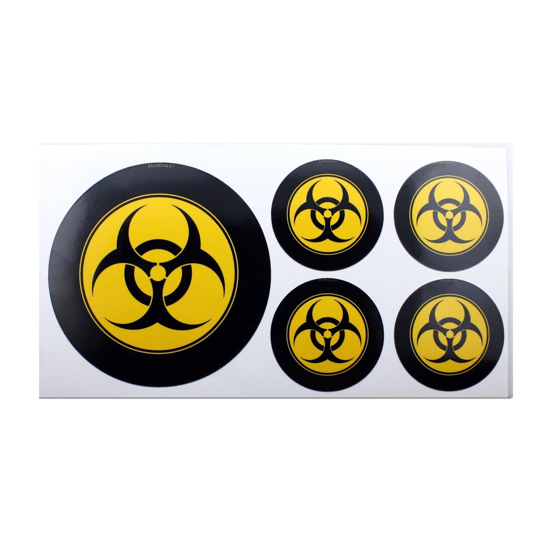 Biohazard Sign Set of 5 Stickers - 1X 100mm-4* & 4X 50mm-2