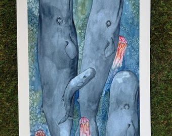 Drzemka rodzinna: artystyczna reprodukcja rodziny kaszalotów