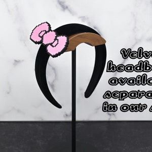 May include: Black velvet headband with a pink pixelated bow.  Velvet headband available separately in our shop.