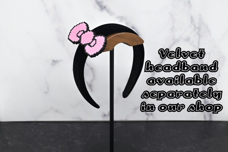 May include: Black velvet headband with a pink pixelated bow.  Velvet headband available separately in our shop.