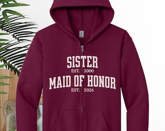 Sister Maid of Honor Hoodie, Custom Maid of Honor Blue Toile Full zip Hoodie, Maid of Honor sweatshirt: Garment-Dyed US Cotton Shirt