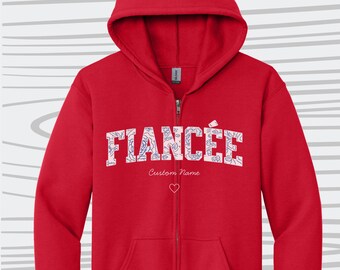 Custom verloofde blauwe toile hoodie met volledige ritssluiting, bruidsweater: kledingstukgeverfd Amerikaans katoenen shirt
