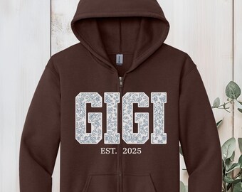 Spersonalizowana bluza Gigi z kapturem i zamkiem błyskawicznym w kolorze niebieskim, wykonana z bawełny barwionej w USA