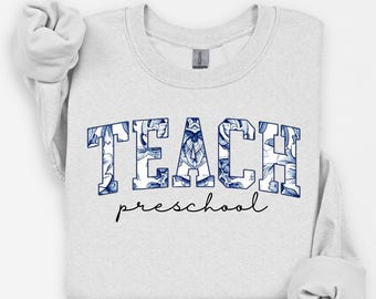 Personalized Teacher Sweatshirt, Floral Letter Print, Appreciation Gift