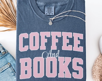 Comfort Colors Kaffee und Bücher Shirt, stückgefärbtes T-Shirt