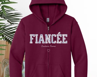 Custom verloofde blauwe toile hoodie met volledige ritssluiting, bruidsweater: kledingstukgeverfd Amerikaans katoenen shirt