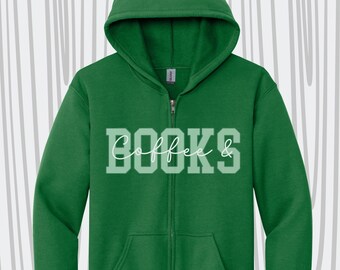 Coffee & Books Full Zip Hoodie, Book Lover Sweater, Gift for Him, Gift for Her