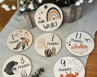 Milestone Cards Milestone Baby Pregnancy Wooden Disc Underwater Safari Personalized Gifts