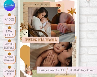 Mama Photo Collage Template Vintage, Mothers Day Gift, Mommy Gift, Día de Las Madres, Mommy Gift Collage, Mothers Day Gift for Mama Editable