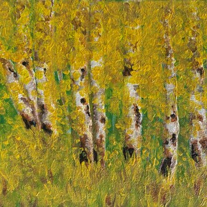 Fall Aspen Leaves Acrylic Painting – Vibrant Autumn Landscape Digital Print