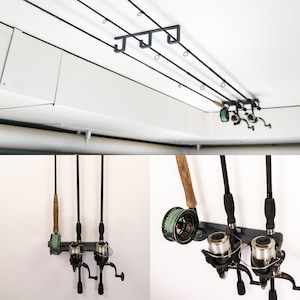 Multi Mount Triple Fishing Rod Holder | Three Fishing Rods, Wall Mount, Vertical Mount, Ceiling Mount