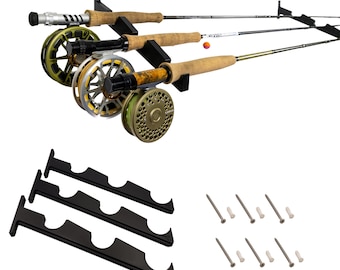 Triple Fishing Rod Holder | 3 Rod Wall Mount | Fishing Rod Rack & Rod Storage | Gift for Fisherman