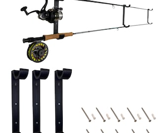 Fishing Rod Holder Wall Mount | 2 Rod Rack & Rod Storage | Fishing Pole Holder for Garage | Gift for Fisherman