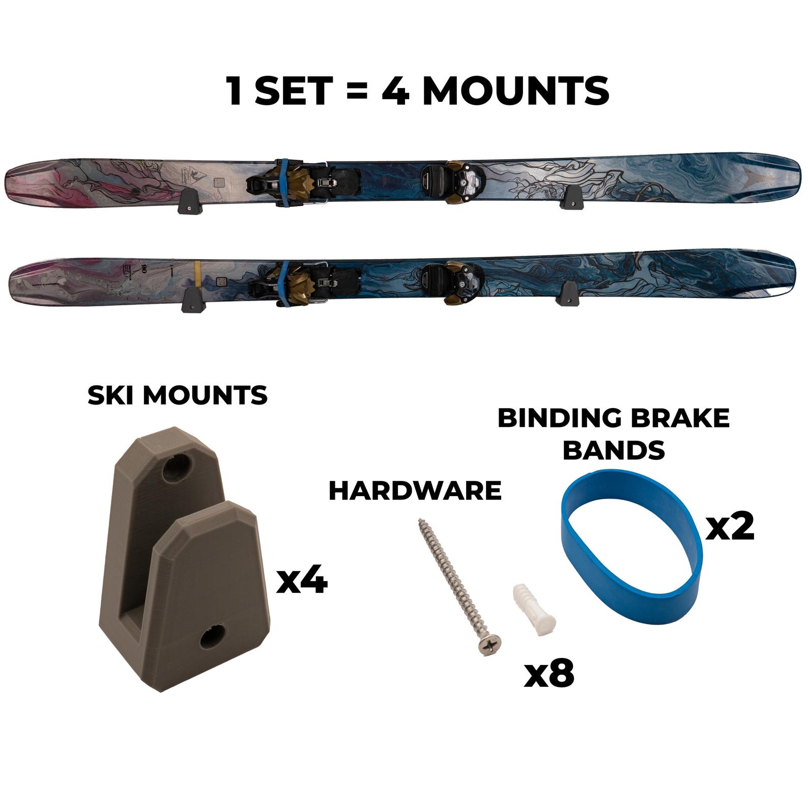 Ski Holder Wall Mount | Horizontal Low Profile Ski Rack | Garage Ski Storage | Made in USA - White, Without Gear Hook