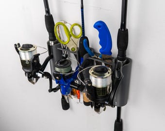 Vertical Fishing Rod Holder | Triple Wall Mount | 3 Rod Rack & Fishing Storage | Gift for Fisherman