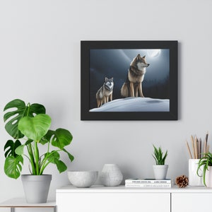 Framed Horizontal poster, wolf wall art, framed wildlife art, wolf decor, wildlife art, nature lovers gift, rustic wolf artwork, nature art