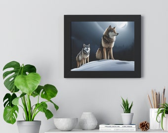 Framed Wolf Poster, Snowy Wildlife Art, Nature Lover Gift