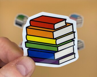 Rainbow Pride Flag Book Stack Vinyl Sticker - Subtle Pride Sticker, Queer Sticker, Subtle LGBTQIA+ Pride