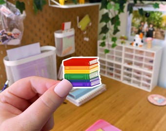 Pride Flag Book Stack v2 - Subtle Queer Sticker, LGBTQIA+ Pride