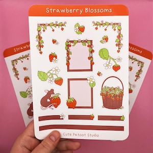 Strawberry Blossoms Matte Sticker Sheet - Planner Stickers, Bullet Journal, Bujo Stickers