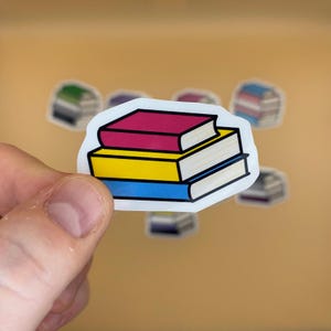 Sticker en vinyle avec pile de livres Pansexual Pride - Sticker fierté subtile, sticker queer, fierté LGBTQIA+ subtile
