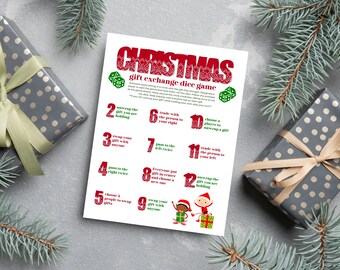 Christmas Dice Game Rules. Xmas White Elephant Gift Exchange Printable. Fun Christmas Game. Holiday Gift Exchange Dice Game Instant Download