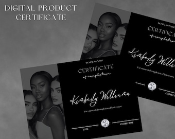Editable Course Completion Certificate Template, Hair, Lashes, Beauty (Digital Download)