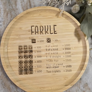 Farkle  Board, 12&quot;, Dice Rolling Tray, Family Game Night