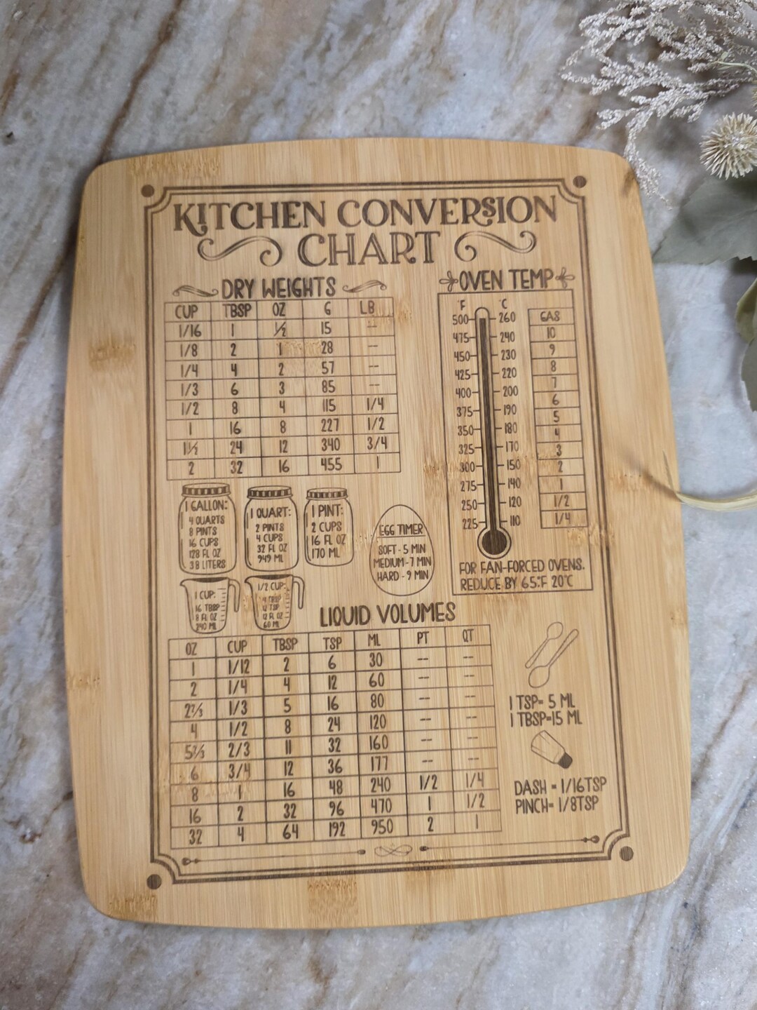 Cooking Conversion Board Personalized Kitchen Conversions Bamboo Cutting Board, Personalized ...