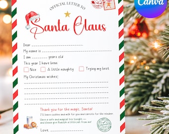 Letter to Santa Editable, Printable Santa Wish List Letters, Christmas Letter, Easy to print, Instant Download, Printable for kids, Canva J2