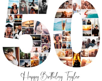 Collage fotografico modificabile per il 50° compleanno, modello di poster fotografico per il 50° compleanno, regali per il 50° compleanno, decorazioni per la festa del 50° compleanno, Canva JE228
