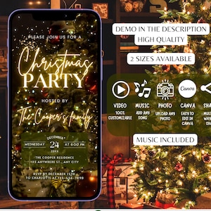 Mall för videoinbjudan till julfest, animerad festinbjudan till julfest, redigerbar elektronisk julfesttelefon med textmeddelande och digital e-inbjudan JEF27