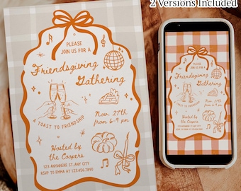Friendsgiving Dinner Party Invitation for Fall Thanksgiving Potluck Invite Hand Drawn Holiday Dinner Party for Friends Thanksgiving Pumpkin