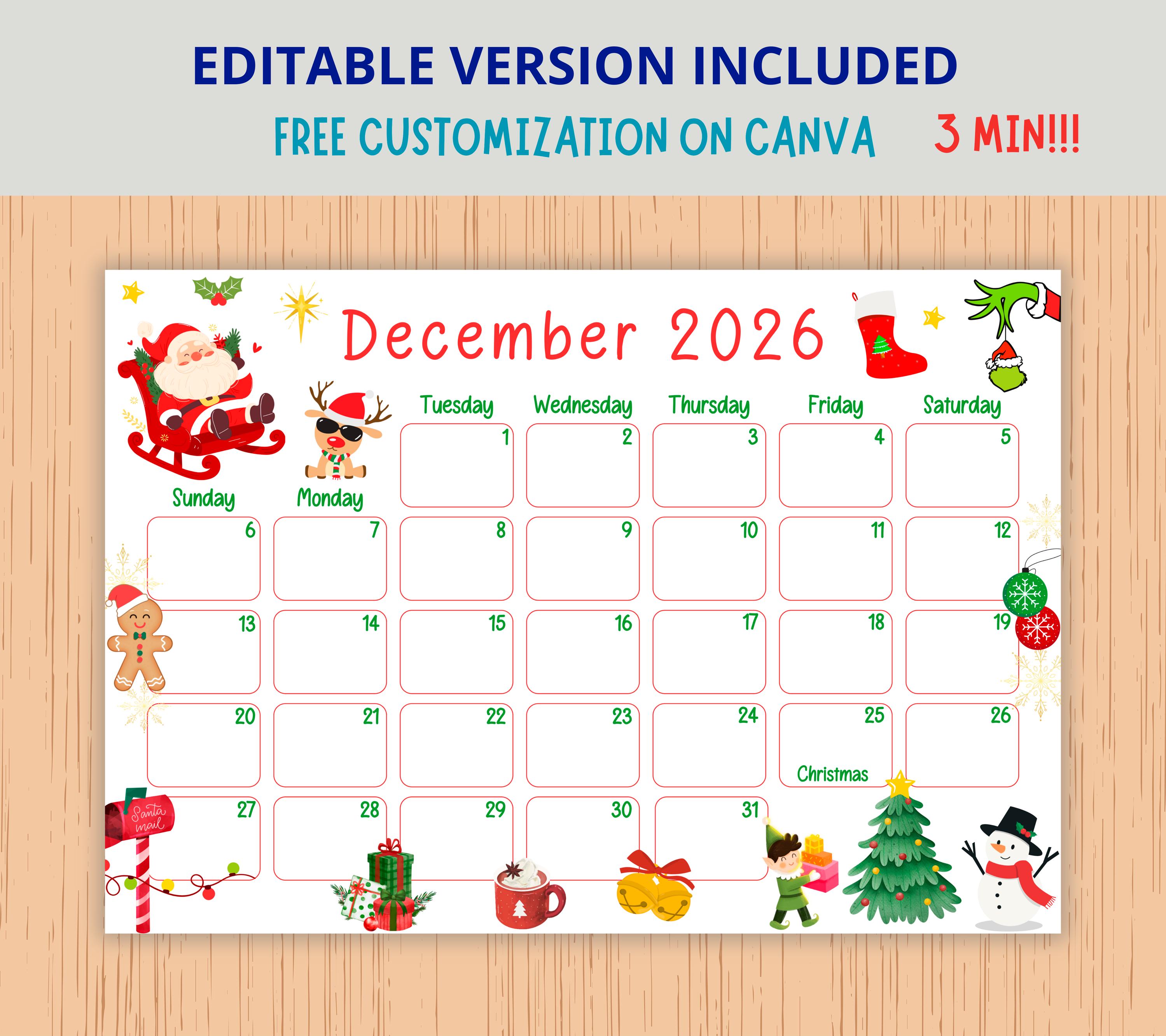 2026 Calendar Printable,cute Kids Calendar 2026,wall Calendar Pdf ...