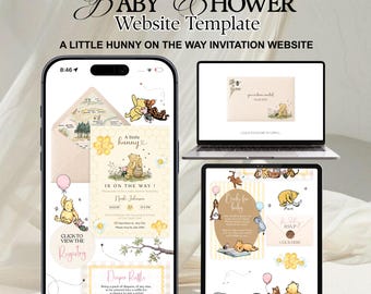 Winnie the Pooh Baby Shower Website Template with RSVP | Editable Canva (Pink Version) JEF58