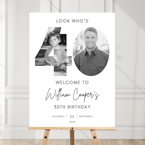 Plaque de bienvenue 40 ans homme, plaque de bienvenue Look Who's 40, affiche 40e avec photo, plaque de bienvenue 40e moderne, affiche de bienvenue anniversaire JEF903