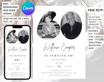 60th Invitation with photo, Look Who's 60, 60th Birthday Invitation Template, Simple 60th Invitation, Male 60th Invites, Editable, Printable
