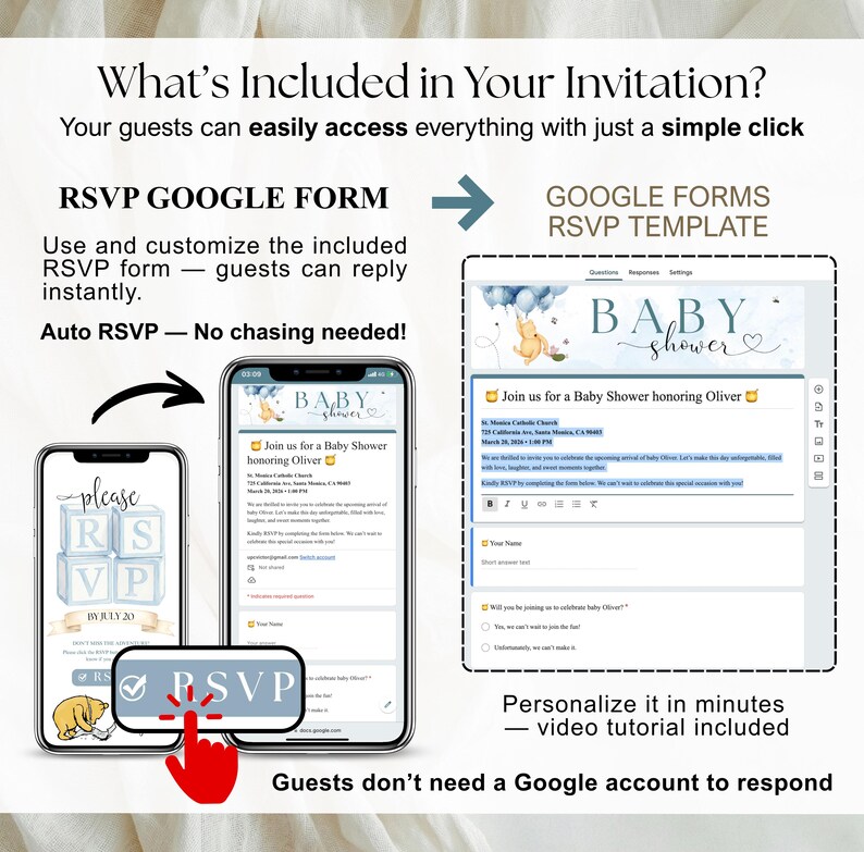 Winnie Baby Shower Boy Invite Winnie the Pooh Digital RSVP Baby Shower Template Balloon Bear Shower Editable | A little hunny boy website image 2