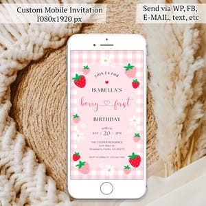 Berry First Birthday Invitation, Editable 1st Birthday Girl Invite, Printable Strawberry First Birthday Girl Invitation Template JEFF19 image 4