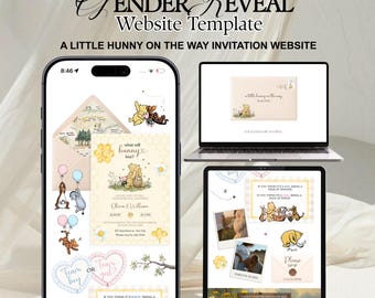 Winnie the Pooh Gender Reveal Website Template | Editable Canva RSVP Form JEF28