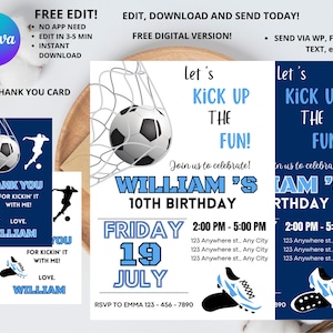 Plantilla de invitación de cumpleaños de fútbol editable, invitación de cumpleaños de fútbol, plantilla de invitación de fútbol, invitación digital para fiesta infantil