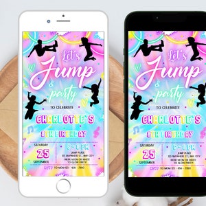 Editable Jump Birthday Party Invitation Tie Dye Jump Birthday Party Glow Jump Trampoline Party Let's Jump Party Instant Editable File Girl 6 image 6