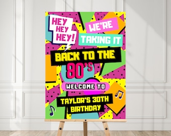 Editable 80s Party Welcome Sign, Back to the 80s, Throwback Party, House Party, Birthday, 80s Theme, Printable, retro welcome sign JE909