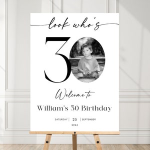 Male 30th Birthday Welcome Sign, Photo Birthday Welcome Template, Look Who's 30, Editable Welcome Poster, Male Birthday Welcome Sign JEF38