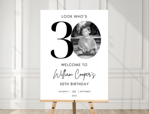 30th Welcome Sign, Look Who's 30 Welcome Sign, Modern 30th Welcome Sign, 30th Poster with Photo, Birthday Welcome Poster, 30th Welcome JE465