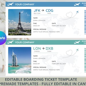 Bearbeitbare Bordkarte Canva-Vorlage, druckbare Flugticket, Bordkarte Überraschungsreise, digitaler Download DIY Bordkarte.