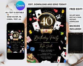 Editable Casino Birthday Invitation, 21st 30th 40th 50th Poker Birthday Party, Casino Night, Casino Retirement, Playing Cards Poker, JEFF189