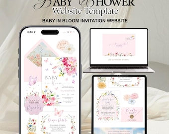 Baby In Bloom Wildflower Baby Shower Website Template | Editable Canva with RSVP JEF19
