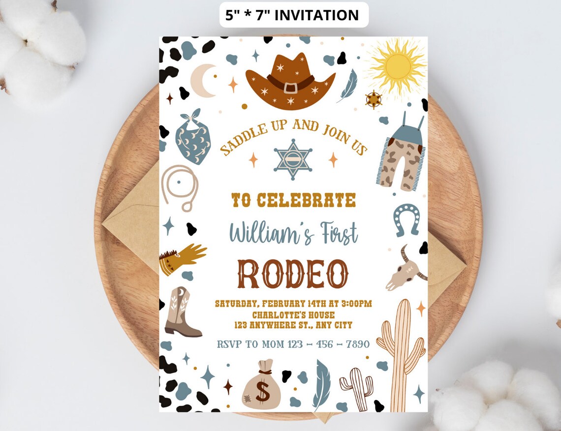 My First Rodeo Invitatioons Editable My First Rodeo Invitation Cowboy Birthday Invite Wild West ...
