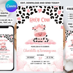Holy Cow Birthday Invitation Template, Holy Cow Invitation, Editable Holy Cow invitation, Cowgirl Invitation, FREE Cow Thank You Tag